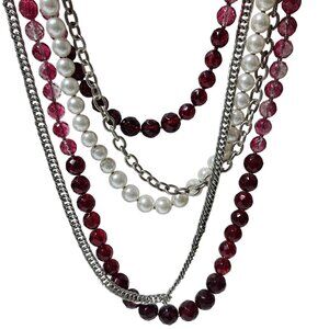 Elegant Retro Beaded Multi Strand Necklace Faux Pearls Red Beads Fashion Jewelry